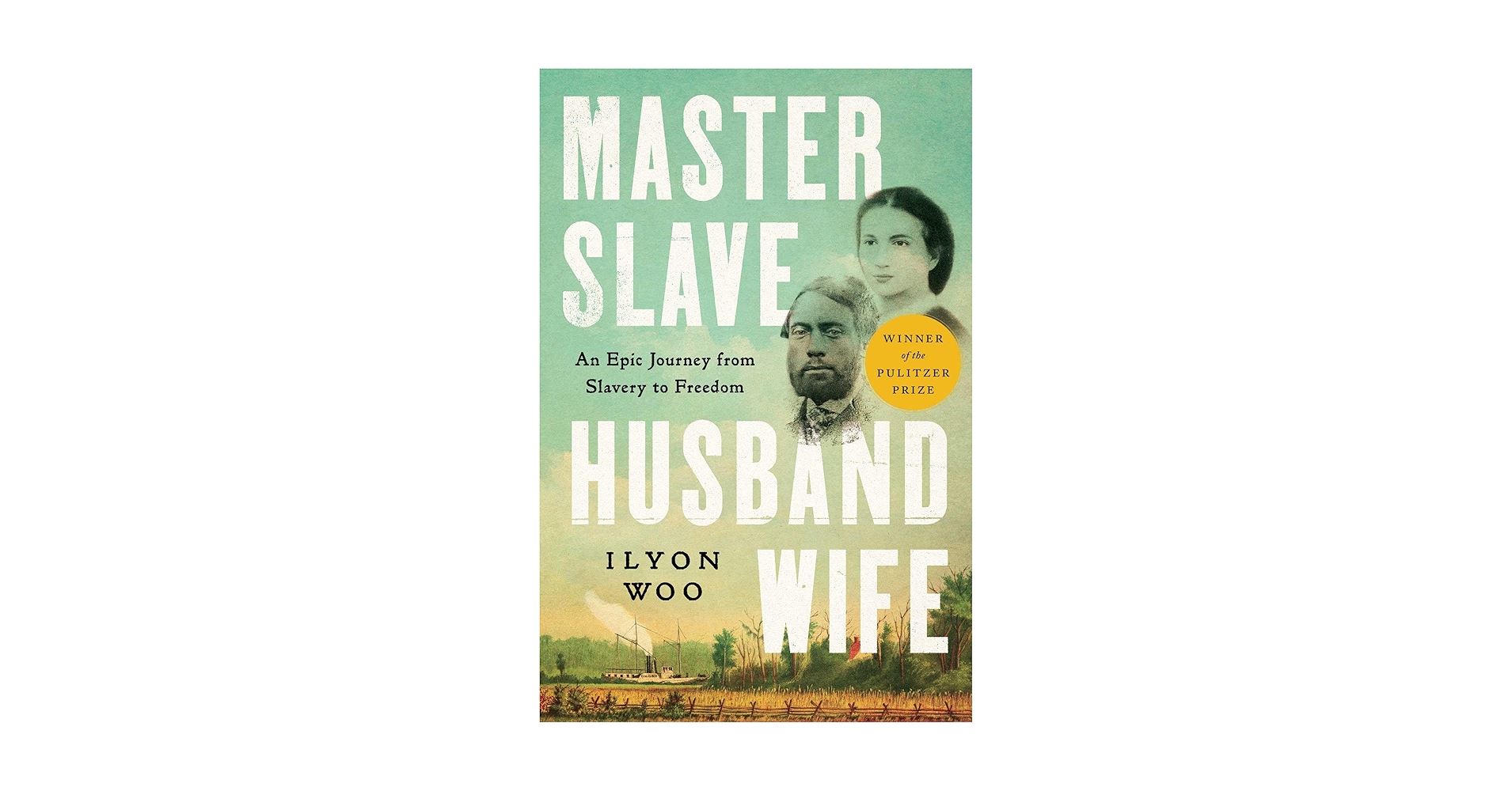 Cover of Master Slave Husband Wife. Busts of a man and woman. Background wheatfield + steamship